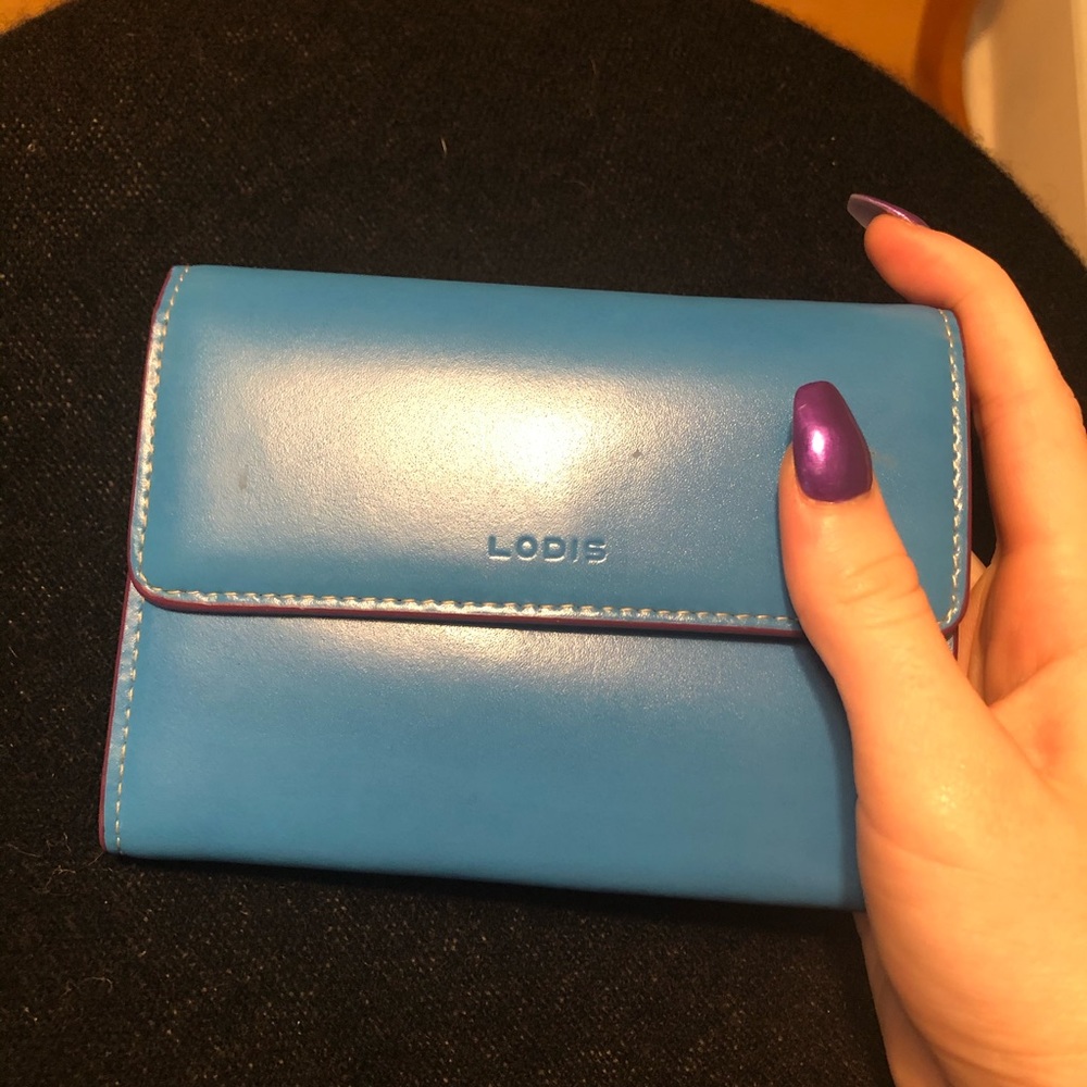 Lodis blue and purple clutch wallet